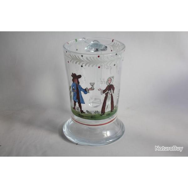 Chope � bi�re verre souffl� �maill� Boh�me