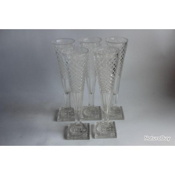 5 Verres Fl�tes champagne cristal taill� Empire