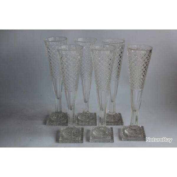 6 Verres Fl�tes champagne cristal taill� Empire