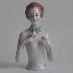 Demi figurine porcelaine Femme nue &agrave; l'&eacute;ventail
