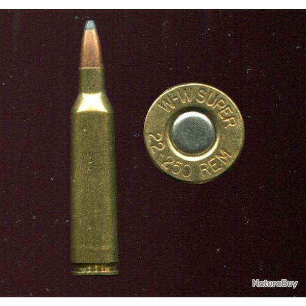 .22-250 REMINGTON - marquage : WW-SUPER 22-250 REM - balle cuivre pointe plomb - �tui laiton