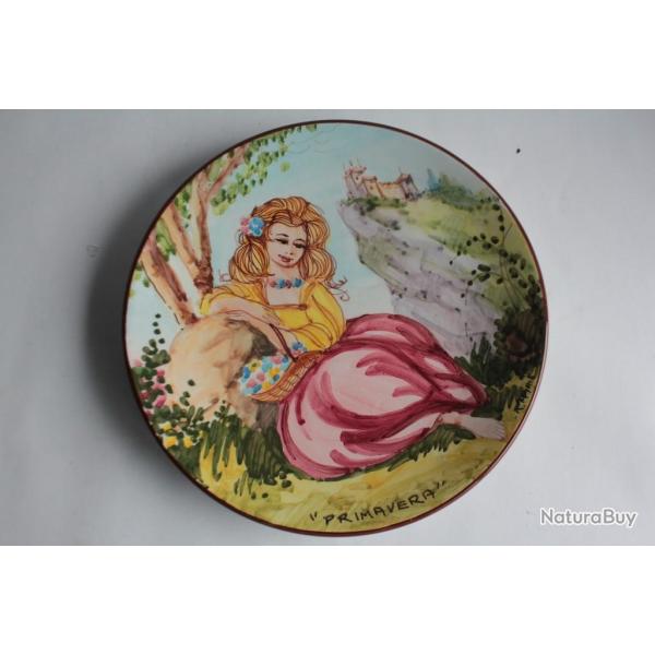 Assiette c�ramique �maill�e PRIMAVERA R.S Marino Italie