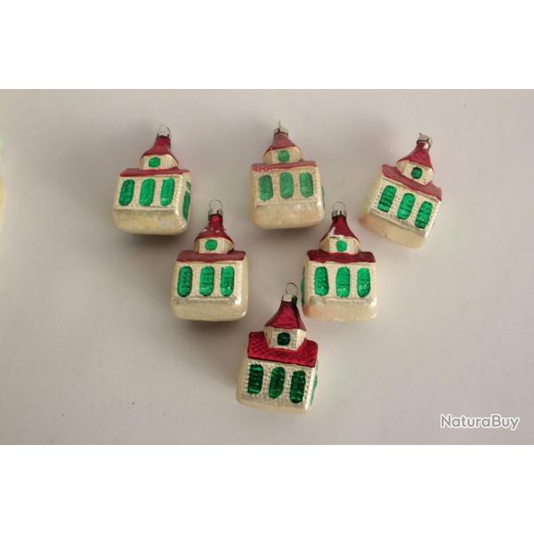 Lot Ancienne D�coration No�l 6 Maisons Christmas Ornament Santa