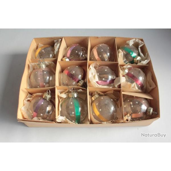 Lot 12 D�coration No�l Boules verre Christmas Ornament Santa