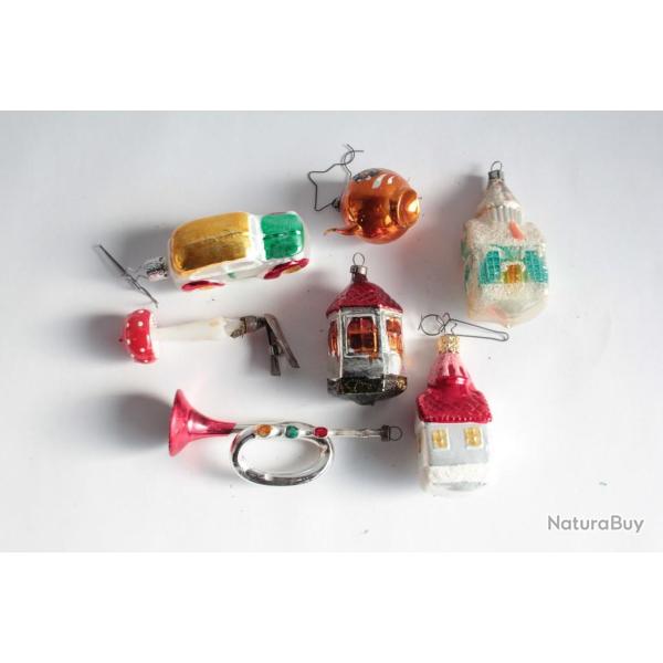 Lot 7 D�coration No�l Divers verre Christmas Ornament Santa
