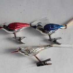 Lot Ancienne D&eacute;coration No&euml;l 3 Oiseaux verre Christmas Ornament Santa