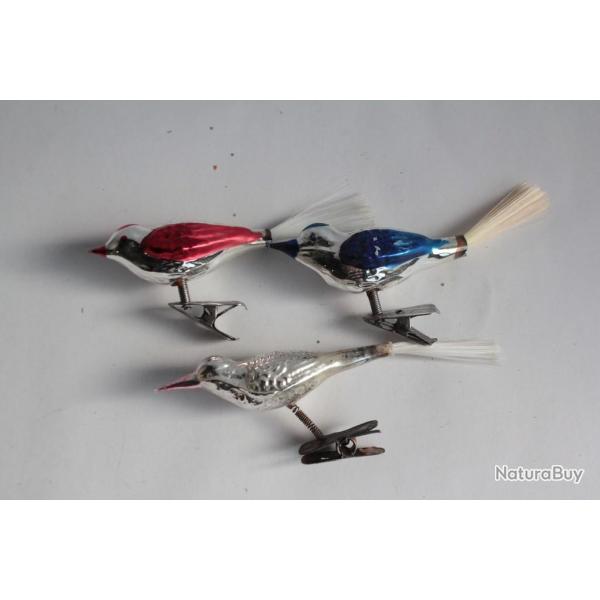 Lot Ancienne D�coration No�l 3 Oiseaux verre Christmas Ornament Santa