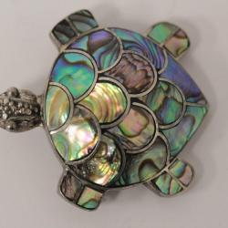 Broche Tortue de mer argent et Coquillage d'Abalone nacre Bijoux