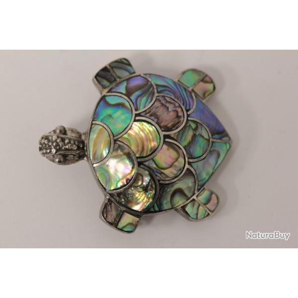 Broche Tortue de mer argent et Coquillage d'Abalone nacre Bijoux