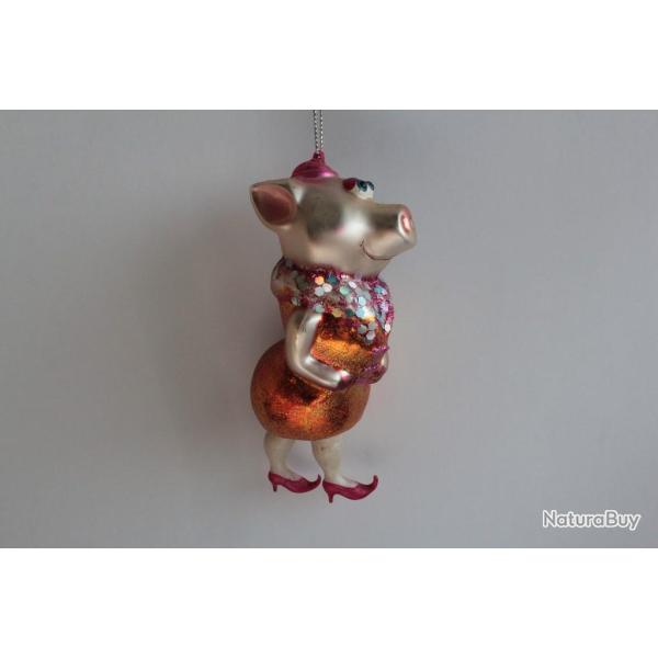 Ancienne D�coration No�l verre Cochon Christmas Ornament Santa