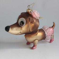 Ancienne D&eacute;coration No&euml;l verre Chien Teckel Christmas Ornament Santa