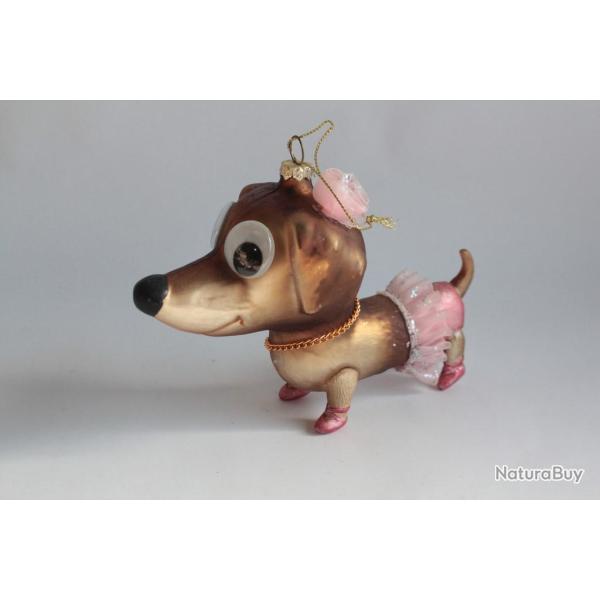 Ancienne D�coration No�l verre Chien Teckel Christmas Ornament Santa