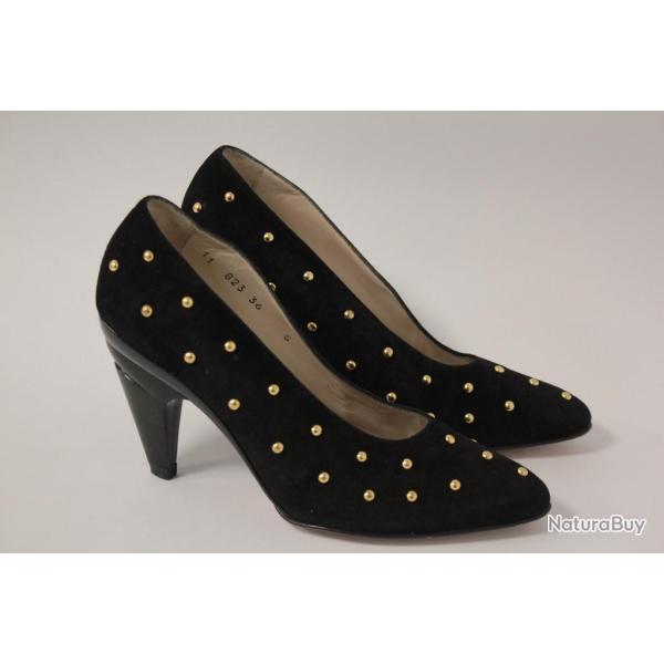 ESCADA Escarpins daim noir clous dors T36
