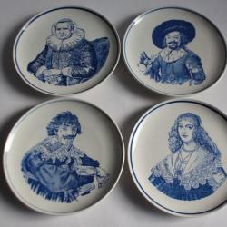 4 Assiettes Vintage Delfts Blauw Royal G Hand Painted Holland
