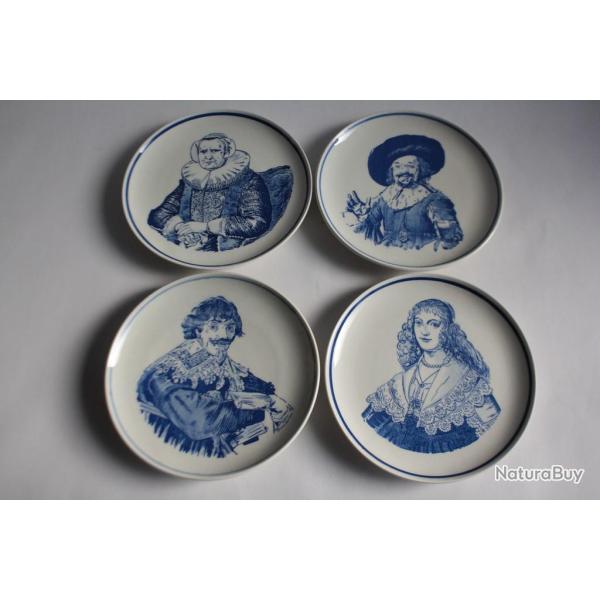 4 Assiettes Vintage Delfts Blauw Royal G Hand Painted Holland