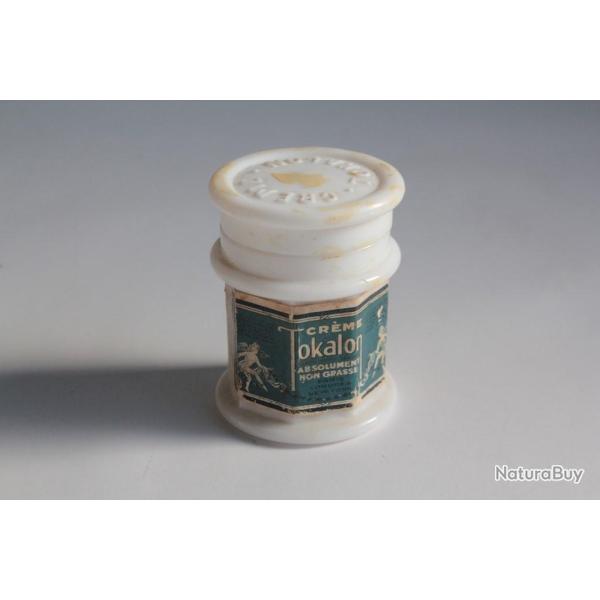 Ancien pot  crme Tokalon verre opalin