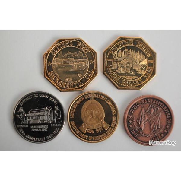 5 Jetons souvenir touristique du Wild west et colonisation Amrique
