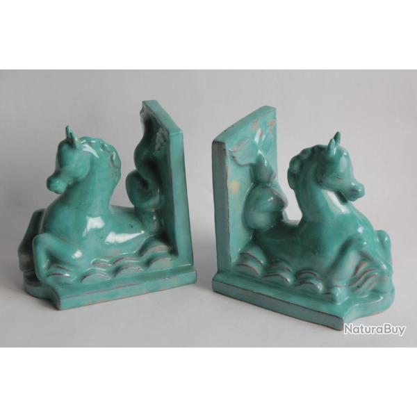 MENELIKA Serre-livres cramique Chevaux marins