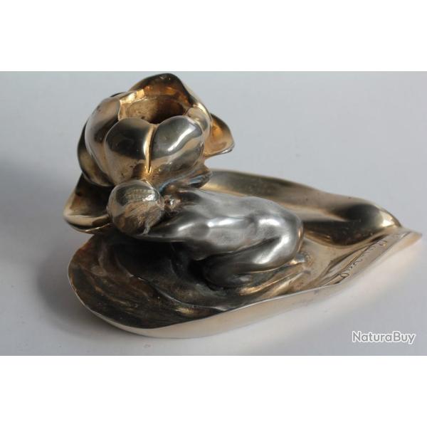 Maurice BOUVAL Bougeoir Bronze Femme nue Art Nouveau