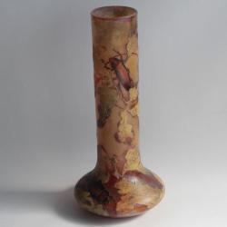 DAUM Vase verre multicouches Feuilles de ch&ecirc;ne Ch. Lecerf Art nouveau