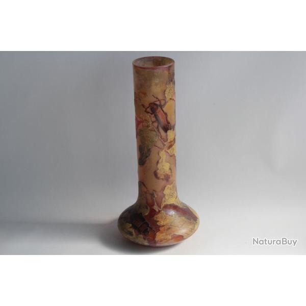 DAUM Vase verre multicouches Feuilles de ch�ne Ch. Lecerf Art nouveau