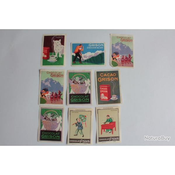 9 Vignettes Chocolat Grison Suisse