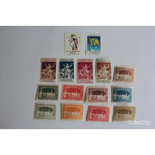 Lot 15 Vignettes Exposition internationale 1897 Bruxelles