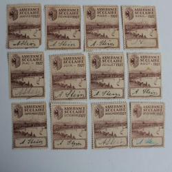 12 Vignettes Assurance scolaire 1927 complet