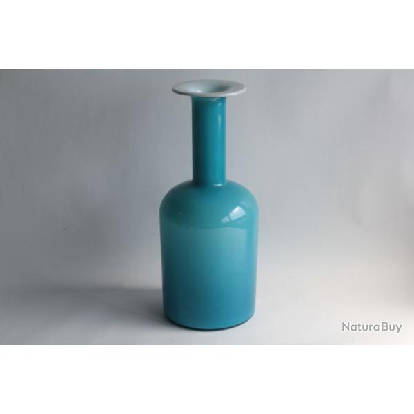 Grand Vase verre bleu Holmegaard Otto Brauer Danemark