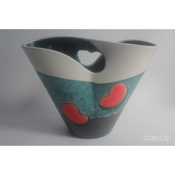 Grand vase double cramique Elchinger vintage 1950