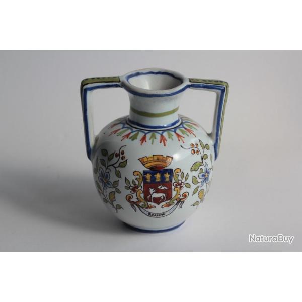 Vase fa�ence armoiries Rouen Fourmaintraux-Courquin Desvres