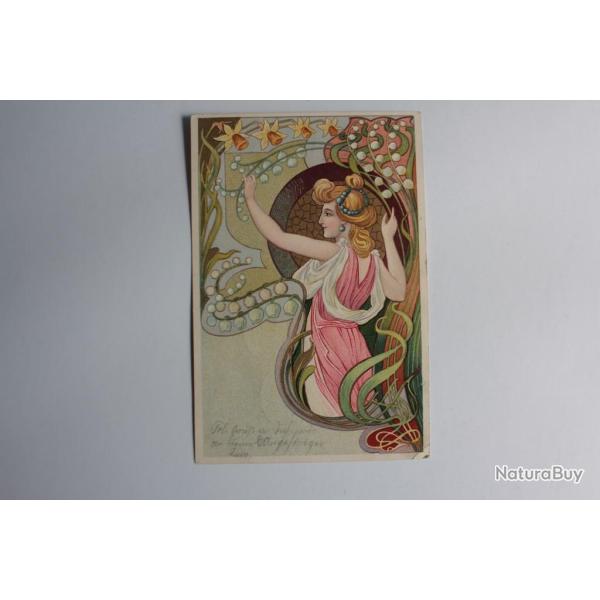 CPA Suisse illustr�e Femme au muguet art nouveau