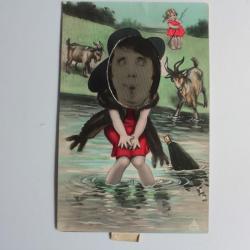 CPA syst&egrave;me Frigoli tirette petite fille dans l'eau