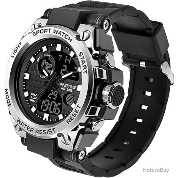 Montre Militaire Tactique Homme Double Affichage Analogique/Num�rique Etanche Multifonction Noir/Arg