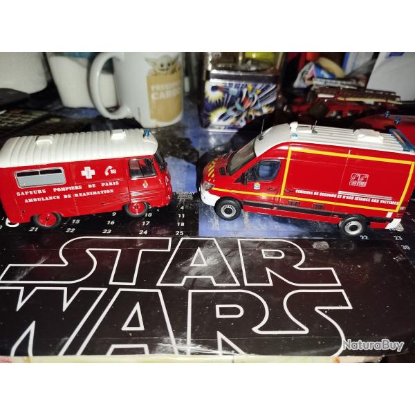 Lot de Vehicules secoure a Personne Peugeot J7 et + Mercedes Benz Sprinter 1/43