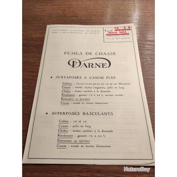 Fusil chasse Darne superpos juxtapos canon fixe modele R eV  Prospectus Tarif vente Armurerie 1972