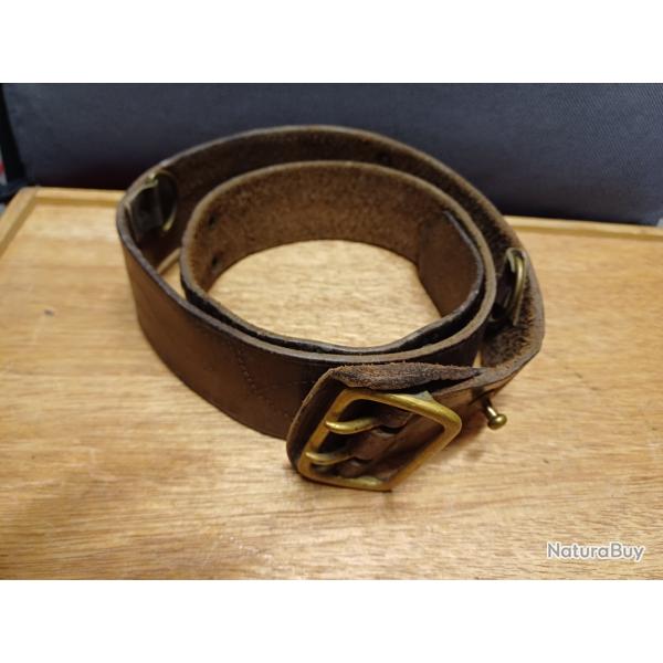 Authentique ceinturon militaire d'officier type SAM BROWN BELT trous laitons WW2