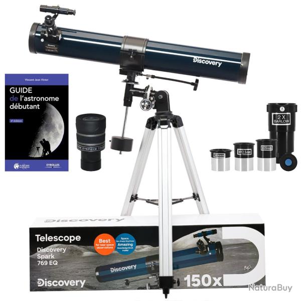 Pack Tlescope DISCOVERY SPARK 769 EQ avec oculaires, zoom et guide dbutant en astronomie132.8