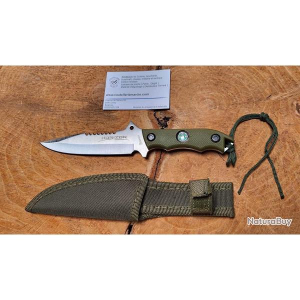 Couteau Albainox Horizon 32105 - Lame Inox 13,2�cm, Manche ABS Vert et �tui