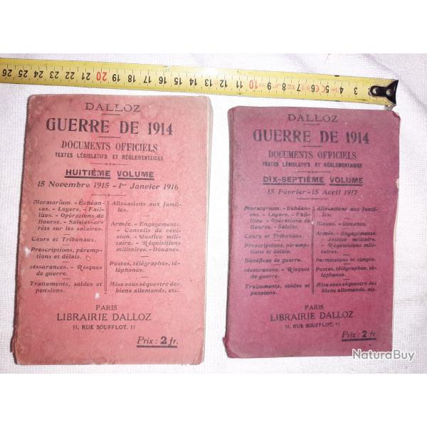 2 livres Dalloz GUERRE DE 1914 8i�me et 17i�me volumes