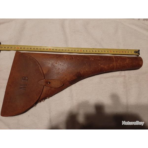 RARE Etui LONG cuir Revolver Poudre noire Marquage MB