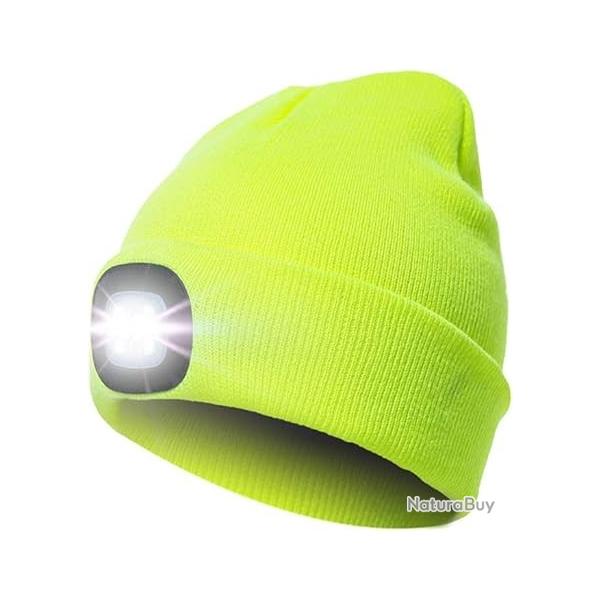BONNET CHAUD AVEC LAMPE FRONTALE RECHARGEABLE - JAUNE - LIVRAISON GRATUITE