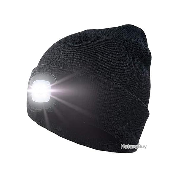 BONNET CHAUD + LAMPE FRONTALE USB - NOIR - LIVRAISON GRATUITE