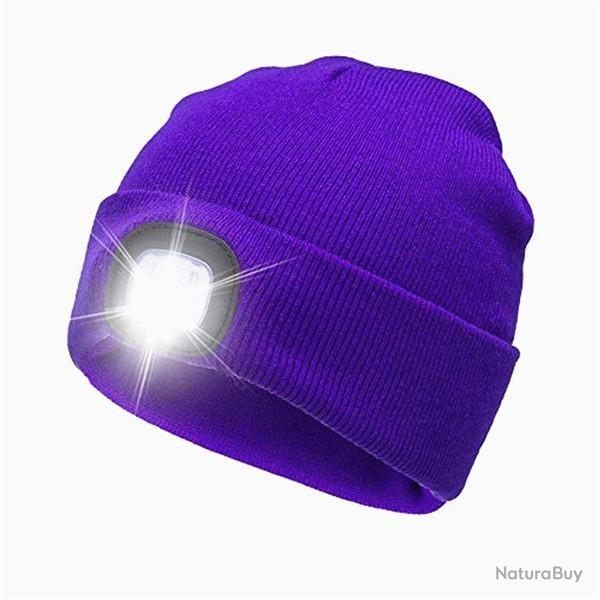BONNET CHAUD + LAMPE FRONTALE USB - VIOLET - LIVRAISON GRATUITE