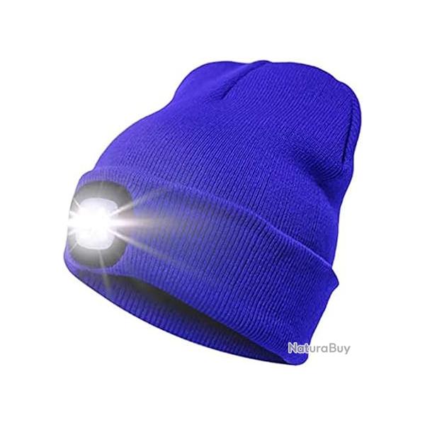 BONNET CHAUD + LAMPE FRONTALE USB - BLEU - LIVRAISON GRATUITE