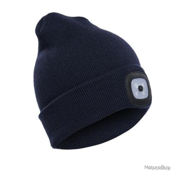 BONNET CHAUD + LAMPE FRONTALE USB - BLEU MARINE - LIVRAISON GRATUITE