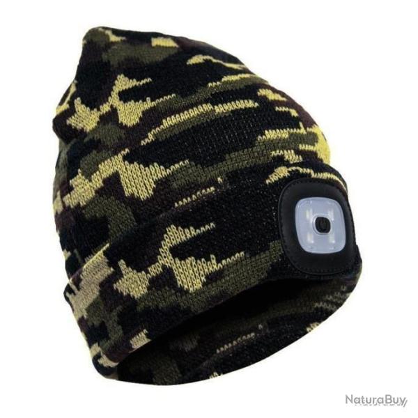 BONNET CHAUD + LAMPE FRONTALE USB - CAMOUFLAGE - LIVRAISON GRATUITE