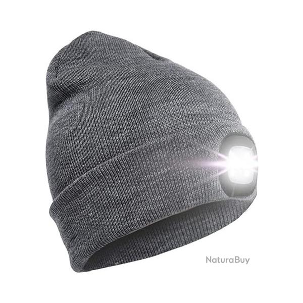 BONNET CHAUD + LAMPE FRONTALE USB - GRIS - LIVRAISON GRATUITE