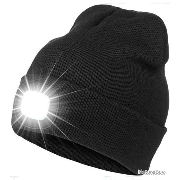 BONNET + LAMPE FRONTALE USB - NOIR - LIVRAISON GRATUITE