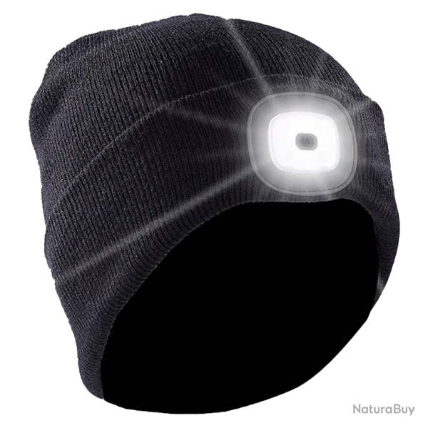 BONNET + LAMPE FRONTALE USB - NOIR - LIVRAISON GRATUITE